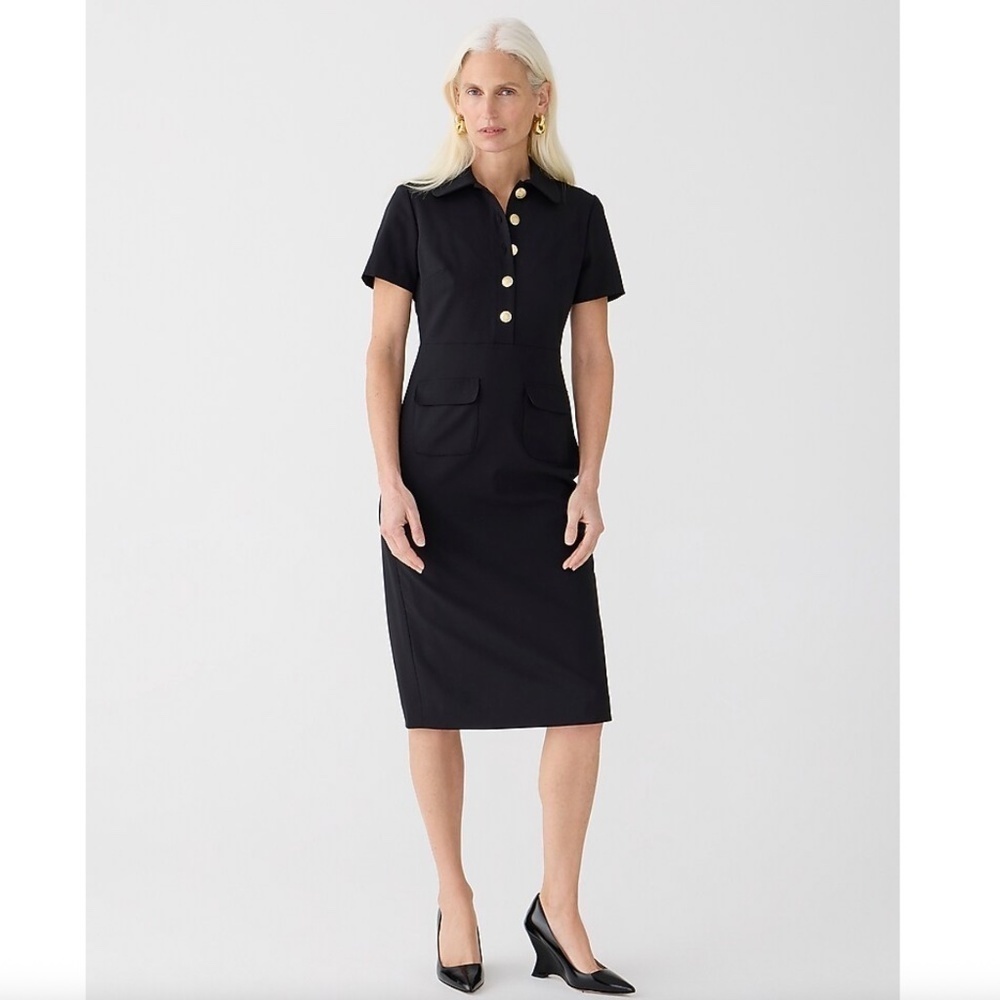 J Crew Collared Sheath Dress in Bi-Stretch Wool Blend